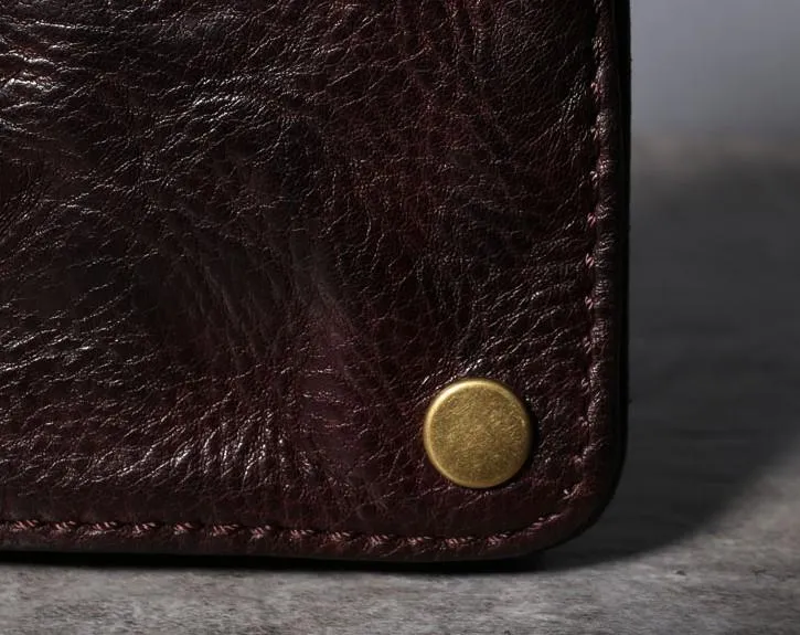 Handmade Genuine Leather Mens Cool Slim Leather billfold Wallet Men Small Wallets Bifold for Men