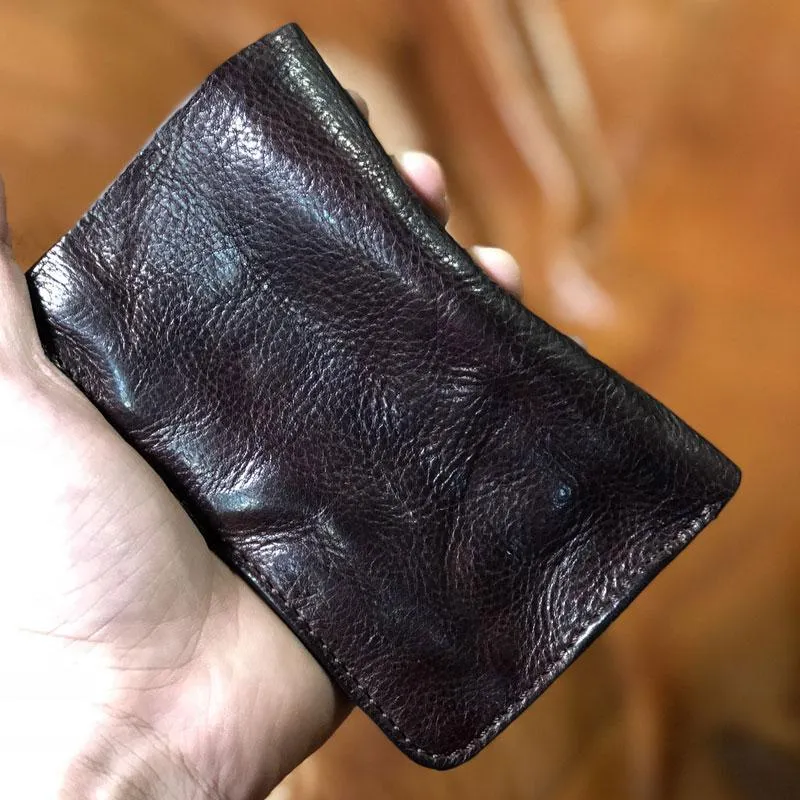 Handmade Genuine Leather Mens Cool Slim Leather billfold Wallet Men Small Wallets Bifold for Men