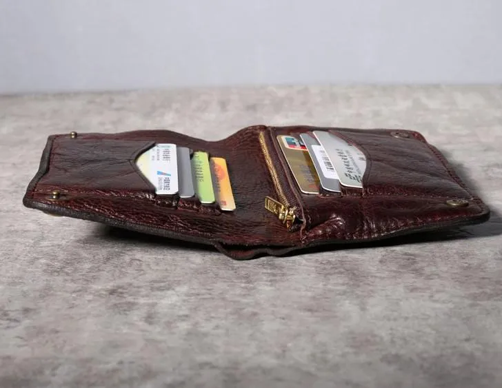 Handmade Genuine Leather Mens Cool Slim Leather billfold Wallet Men Small Wallets Bifold for Men