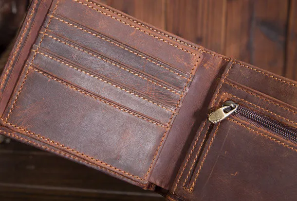 Handmade Genuine Leather Slim Wallet Bifold billfold Wallet Purse Bag For Mens