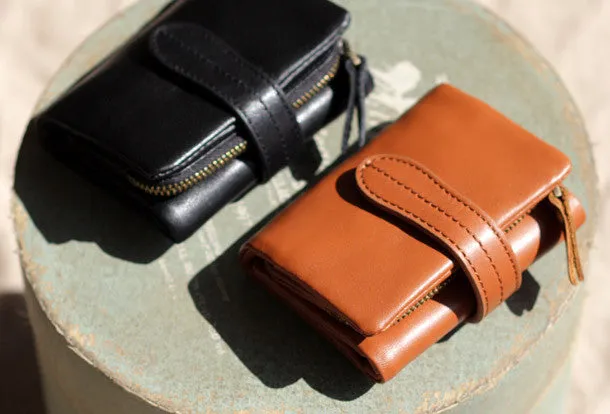 Handmade Genuine leather trifold billfold  purse wallet purse coin women