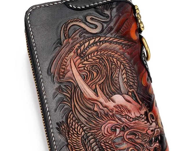 Handmade Leather Acalanatha Mens Chain Biker Wallet Cool Leather Wallet With Chain Wallets for Men
