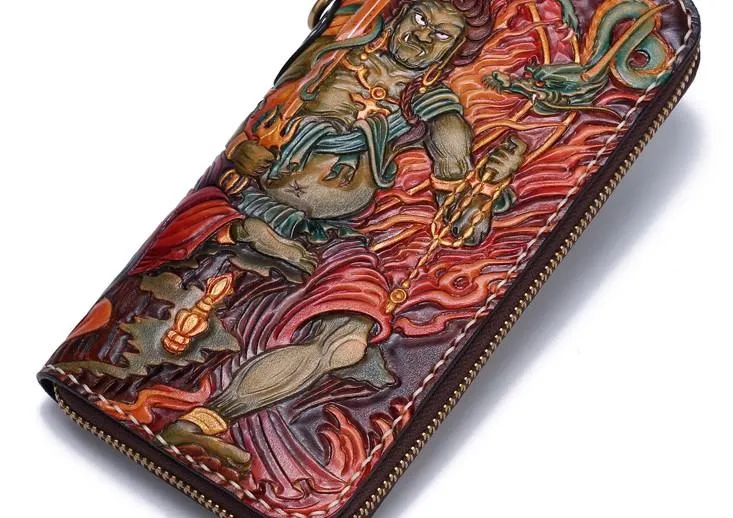 Handmade Leather Acalanatha Mens Chain Biker Wallet Cool Leather Wallet With Chain Wallets for Men