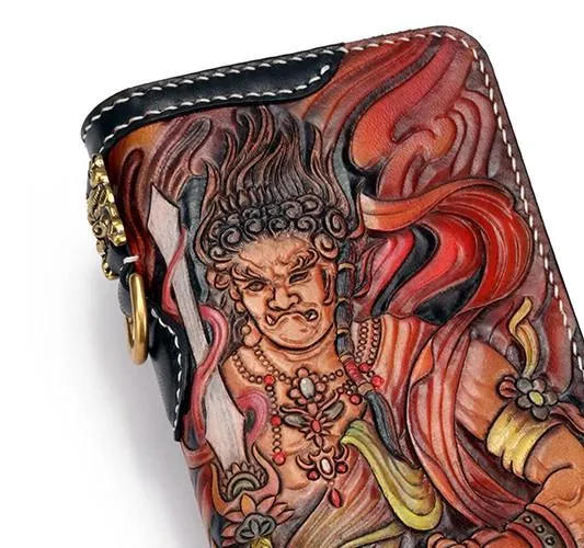 Handmade Leather Acalanatha Mens Chain Biker Wallet Cool Leather Wallet With Chain Wallets for Men