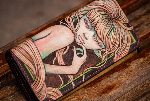 Handmade leather Beauty biker wallet clutch long wallet brown leather men Tooled