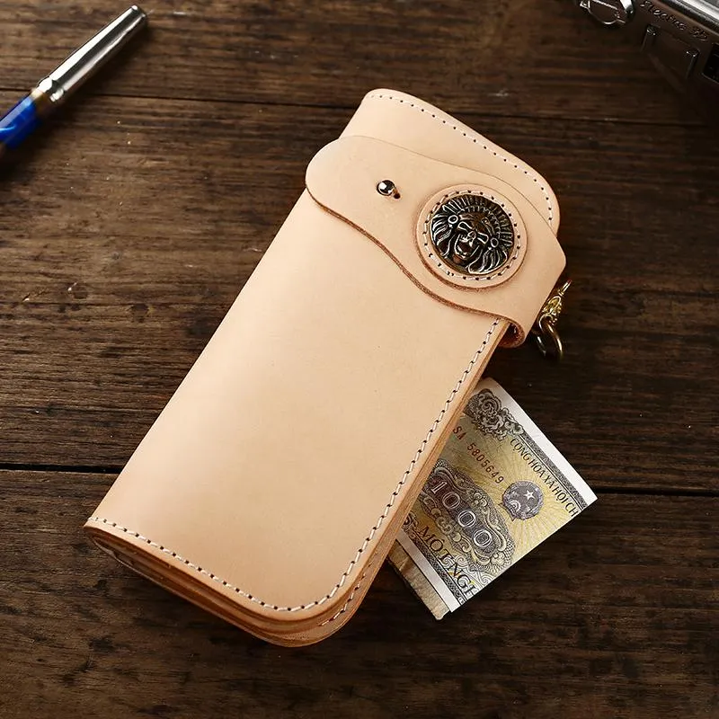 Handmade Leather Biker Chain Wallet Mens Cool Chain Long Wallets with Chain