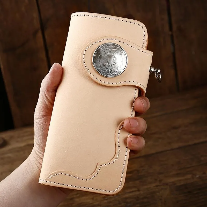 Handmade Leather Biker Chain Wallet Mens Cool Chain Long Wallets with Chain