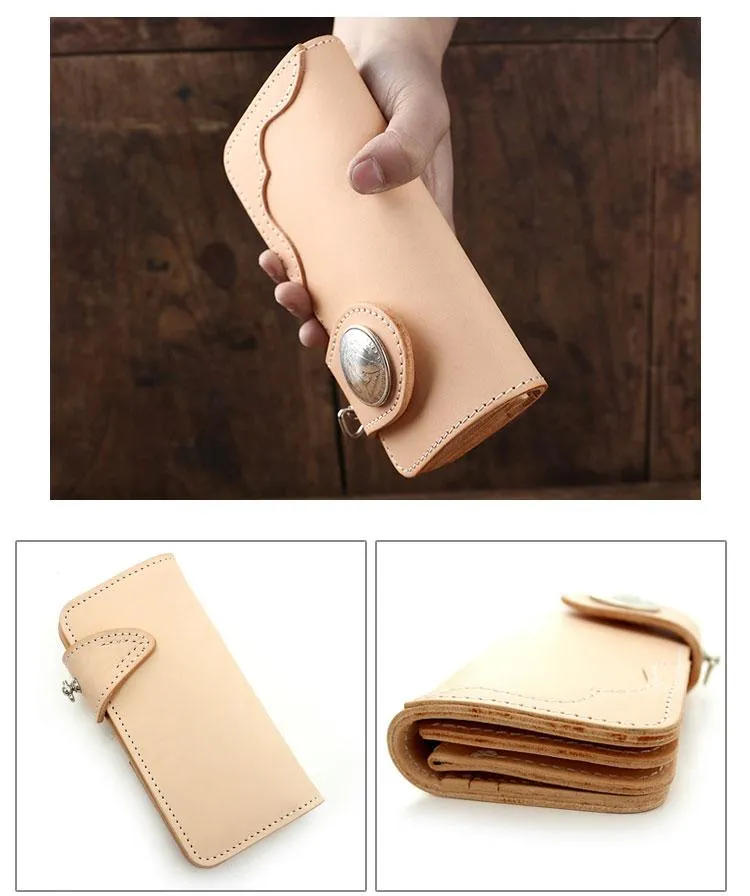 Handmade Leather Biker Chain Wallet Mens Cool Chain Long Wallets with Chain