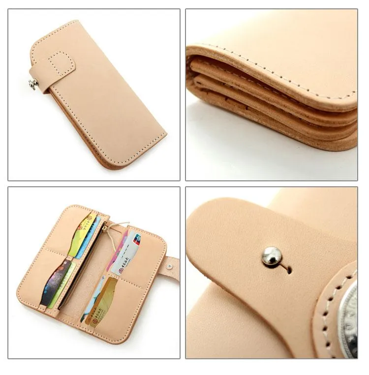 Handmade Leather Biker Chain Wallets Mens Cool Chain Long Wallet with Chain