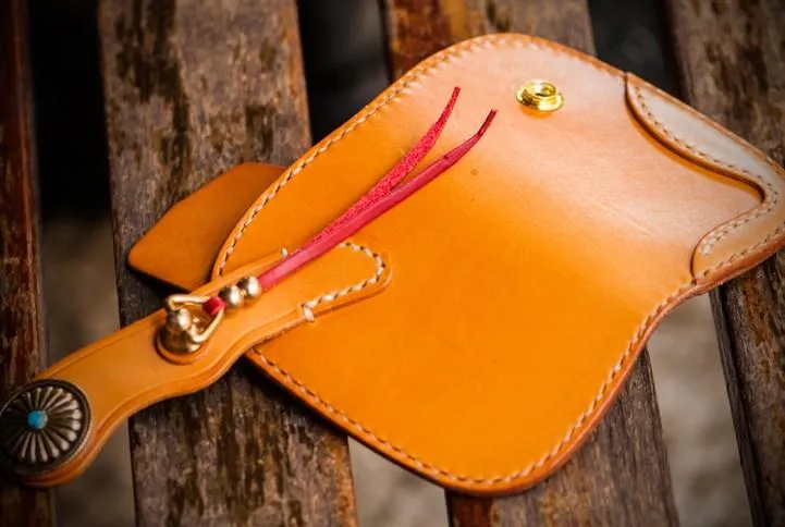 Handmade Leather Biker Mens Cool Car Key Wallets Coin Wallet Pouch Car KeyChain for Men