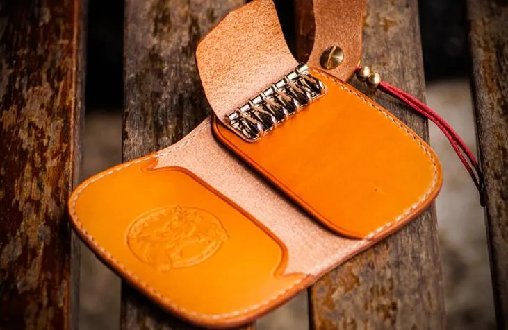 Handmade Leather Biker Mens Cool Car Key Wallets Coin Wallet Pouch Car KeyChain for Men