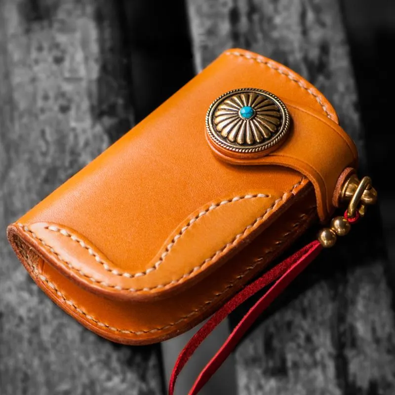 Handmade Leather Biker Mens Cool Car Key Wallets Coin Wallet Pouch Car KeyChain for Men