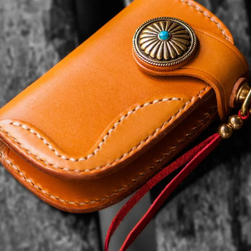 Handmade Leather Biker Mens Cool Car Key Wallets Coin Wallet Pouch Car KeyChain for Men