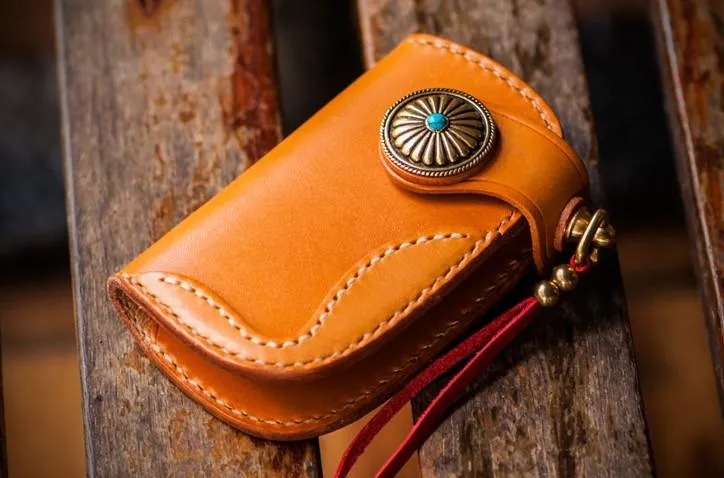Handmade Leather Biker Mens Cool Car Key Wallets Coin Wallet Pouch Car KeyChain for Men