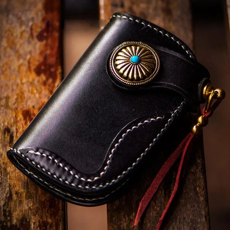 Handmade Leather Biker Mens Cool Car Key Wallets Coin Wallet Pouch Car KeyChain for Men