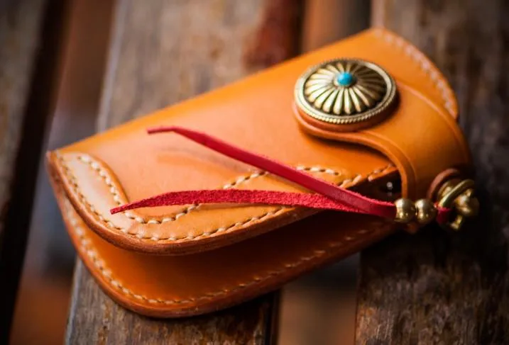 Handmade Leather Biker Mens Cool Car Key Wallets Coin Wallet Pouch Car KeyChain for Men