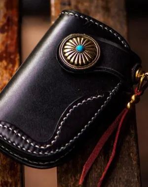 Handmade Leather Biker Mens Cool Car Key Wallets Coin Wallet Pouch Car KeyChain for Men