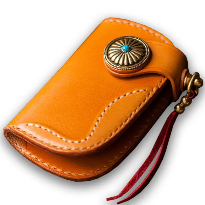 Handmade Leather Biker Mens Cool Car Key Wallets Coin Wallet Pouch Car KeyChain for Men