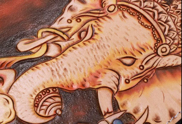Handmade leather biker trucker Long Ganesha wallet leather chain men Brown Tooled wallet