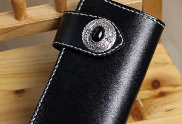 Handmade leather biker wallet black chain wallet bifold Long wallet for men