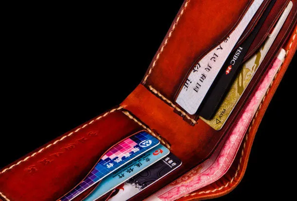 Handmade leather billfold lion wallet clutch zip long wallet brown leather men