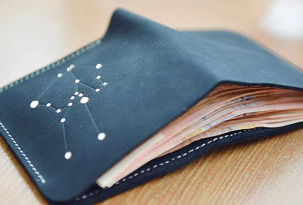 Handmade Leather billfold wallet purse women small wallet constellation