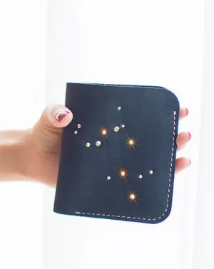 Handmade Leather billfold wallet purse women small wallet constellation