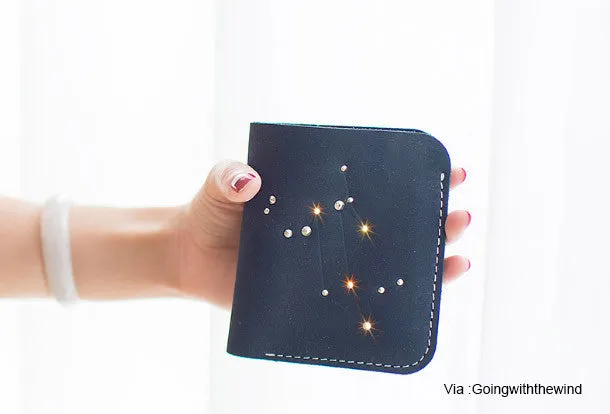 Handmade Leather billfold wallet purse women small wallet constellation