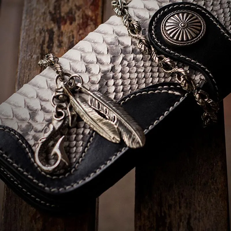 Handmade Leather Black Mens Chain Biker Wallets Cool Leather Wallet Long Clutch Wallets for Men