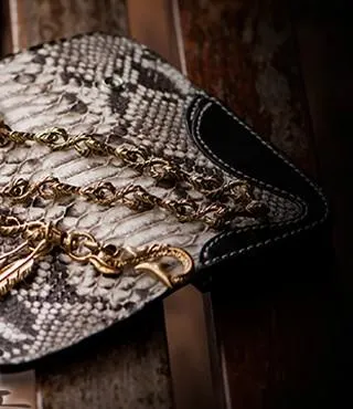Handmade Leather Black Mens Chain Biker Wallets Cool Leather Wallet Long Clutch Wallets for Men