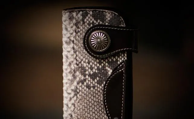 Handmade Leather Black Mens Chain Biker Wallets Cool Leather Wallet Long Clutch Wallets for Men