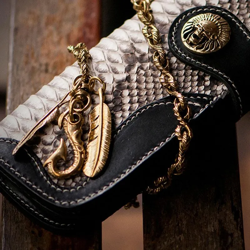 Handmade Leather Black Mens Chain Biker Wallets Cool Leather Wallet Long Clutch Wallets for Men