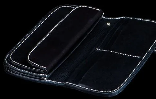 Handmade Leather Black Mens Chain Biker Wallets Cool Leather Wallet Long Clutch Wallets for Men