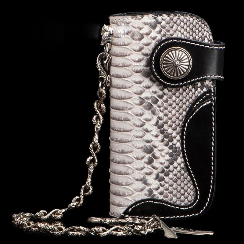 Handmade Leather Black Mens Chain Biker Wallets Cool Leather Wallet Long Clutch Wallets for Men