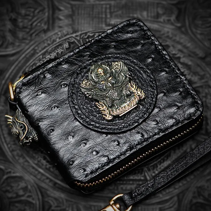 Handmade Leather Black Small Biker Wallet Mens Cool billfold Chain Wallet Trucker Wallet with Chain