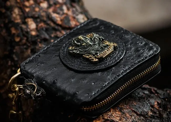 Handmade Leather Black Small Biker Wallet Mens Cool billfold Chain Wallet Trucker Wallet with Chain