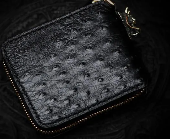 Handmade Leather Black Small Biker Wallet Mens Cool billfold Chain Wallet Trucker Wallet with Chain