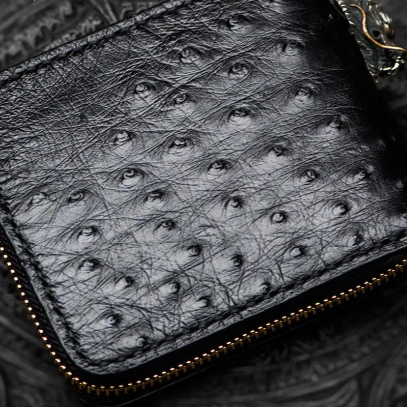 Handmade Leather Black Small Biker Wallet Mens Cool billfold Chain Wallet Trucker Wallet with Chain