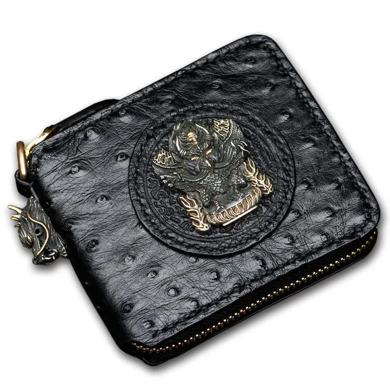 Handmade Leather Black Small Biker Wallet Mens Cool billfold Chain Wallet Trucker Wallet with Chain