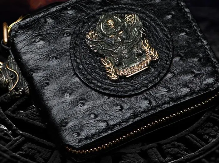 Handmade Leather Black Small Biker Wallet Mens Cool billfold Chain Wallet Trucker Wallet with Chain