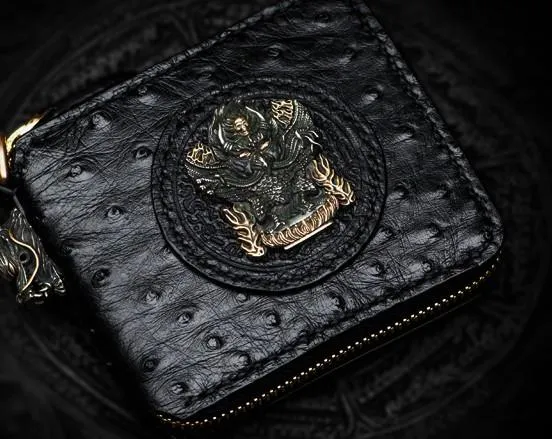 Handmade Leather Black Small Biker Wallet Mens Cool billfold Chain Wallet Trucker Wallet with Chain