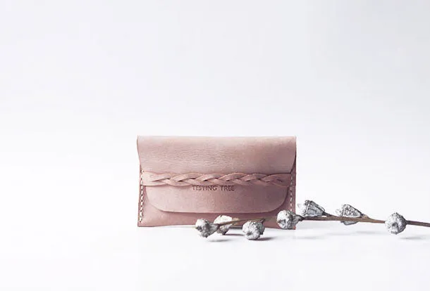 Handmade leather braided personalized custom billfold coin change wallet card wallet for women