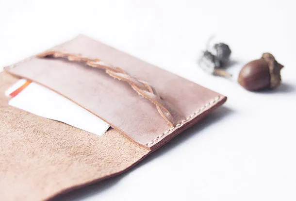 Handmade leather braided personalized custom billfold coin change wallet card wallet for women