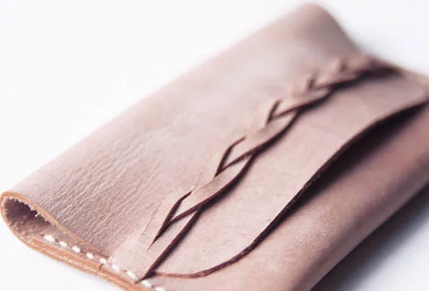 Handmade leather braided personalized custom billfold coin change wallet card wallet for women