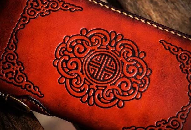 Handmade leather brown biker wallet clutch zip long wallet leather men phone