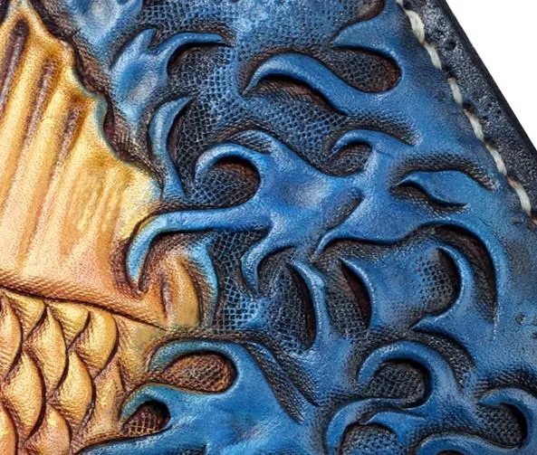 Handmade Leather Carp Mens Chain Biker Wallet Cool Leather Long Wallet for Men