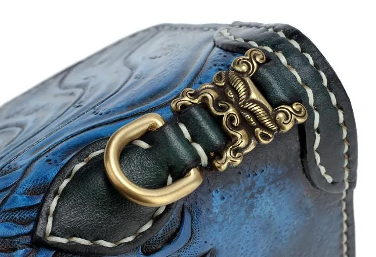 Handmade Leather Carp Mens Chain Biker Wallet Cool Leather Long Wallet for Men