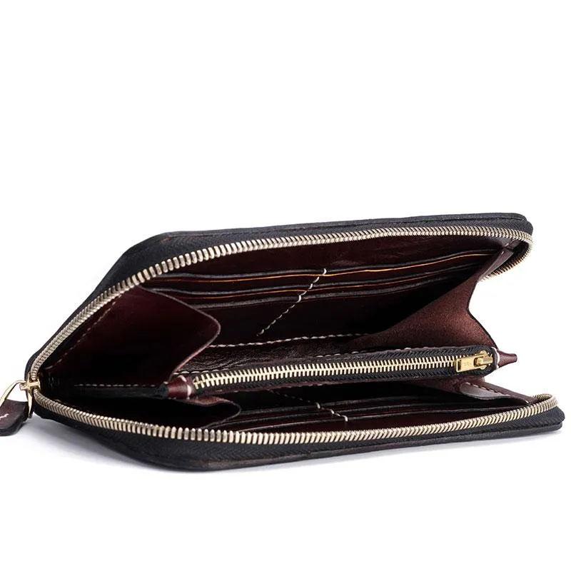 Handmade Leather Carp Mens Chain Biker Wallet Cool Leather Long Wallet for Men