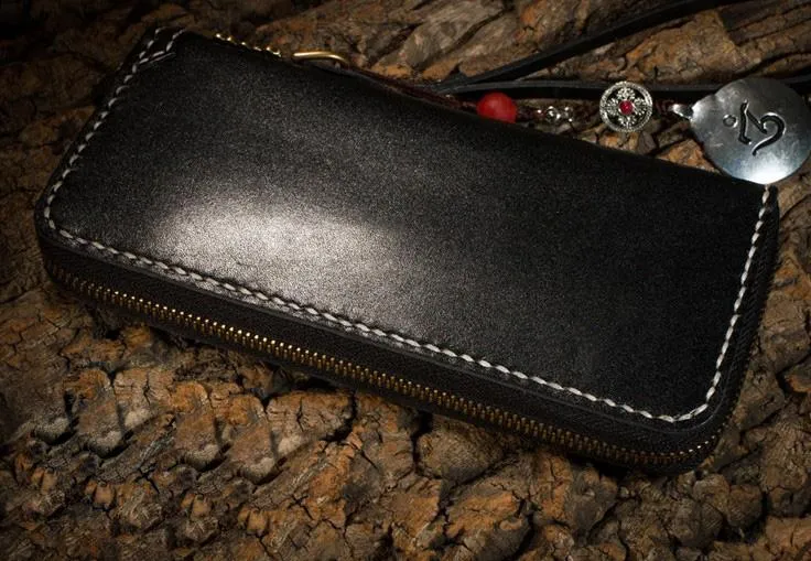 Handmade Leather Carp Mens Chain Biker Wallet Cool Leather Wallet Long Phone Wallets for Men