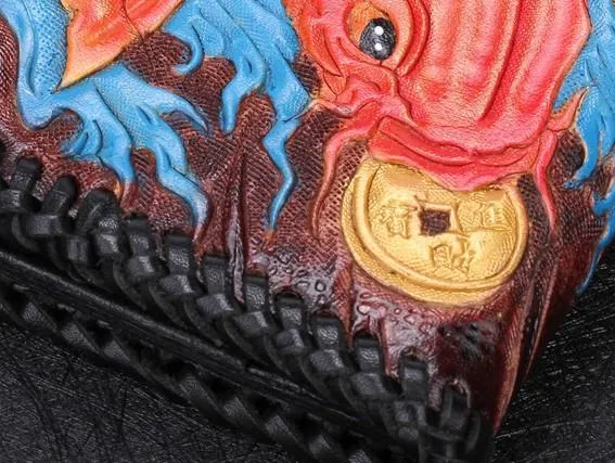 Handmade Leather Carp Mens Chain Biker Wallet Cool Leather Wallet With Chain Wallets for Men
